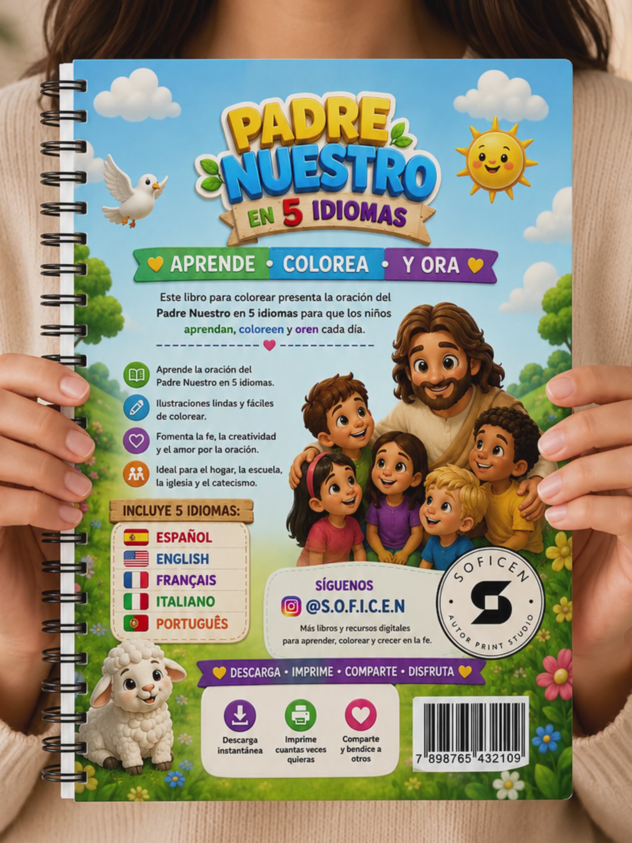 Oración del Padre Nuestro en 5 Idiomas – Libro para Colorear Digital de 53 Páginas -