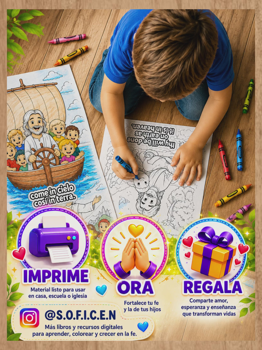 Oración del Padre Nuestro en 5 Idiomas – Libro para Colorear Digital de 53 Páginas -